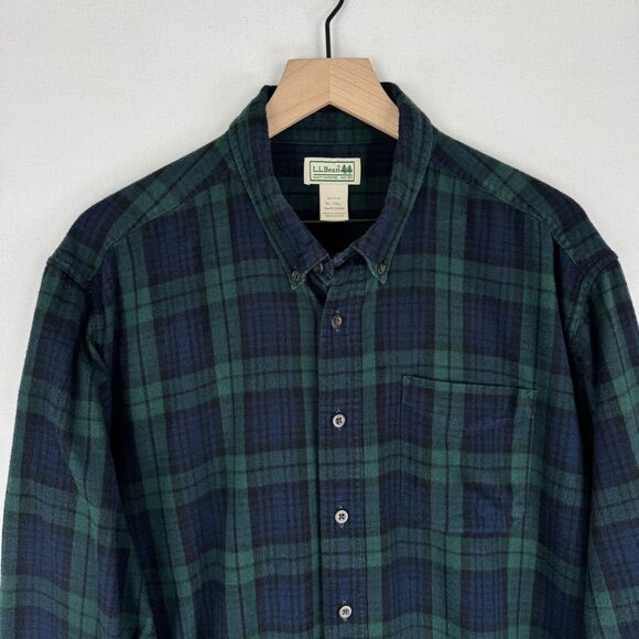 LL Bean Flannel Shirt Mens‎ XLT Green Blue Plaid Button Up Cozy Warm Outdoor - Picture 2 of 13